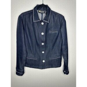 Christine Alexander Jacket Womens Small Blue Rhinestone Crystal Buttons Denim